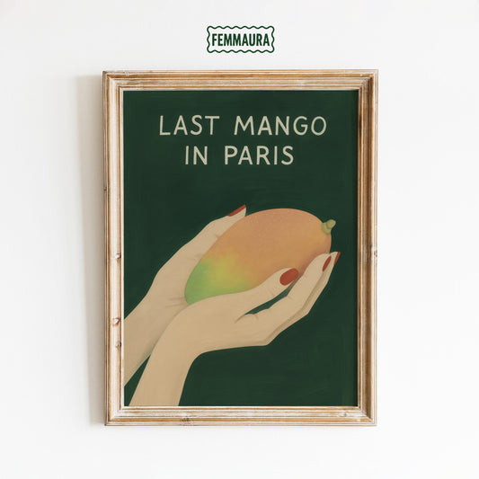Retro Fruit Art Print – Vintage Mango Illustration | Playful Green Kitchen Decor