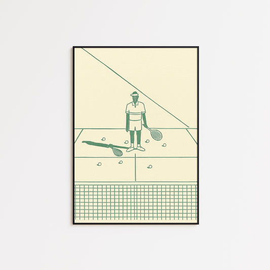 Minimal Tennis Player Poster – Vintage Green Sports Wall Art