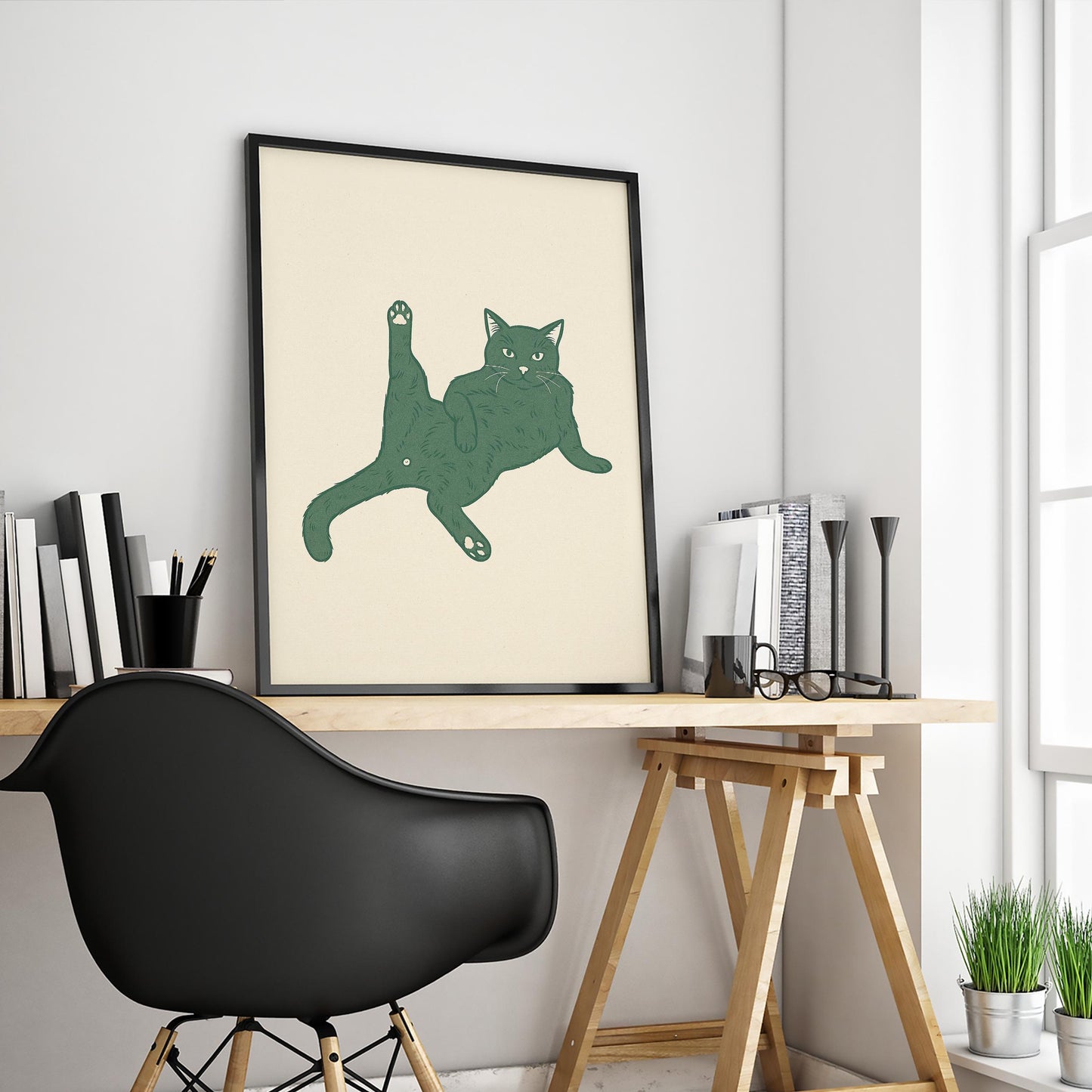 Playful Cat Poster – Funny Minimal Line Art Print