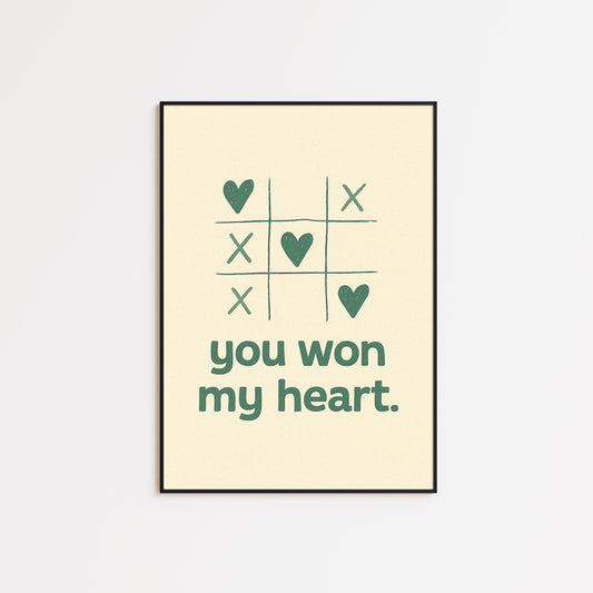 You Won My Heart Poster – Minimalist Love Print, Romantic Quote Wall Art