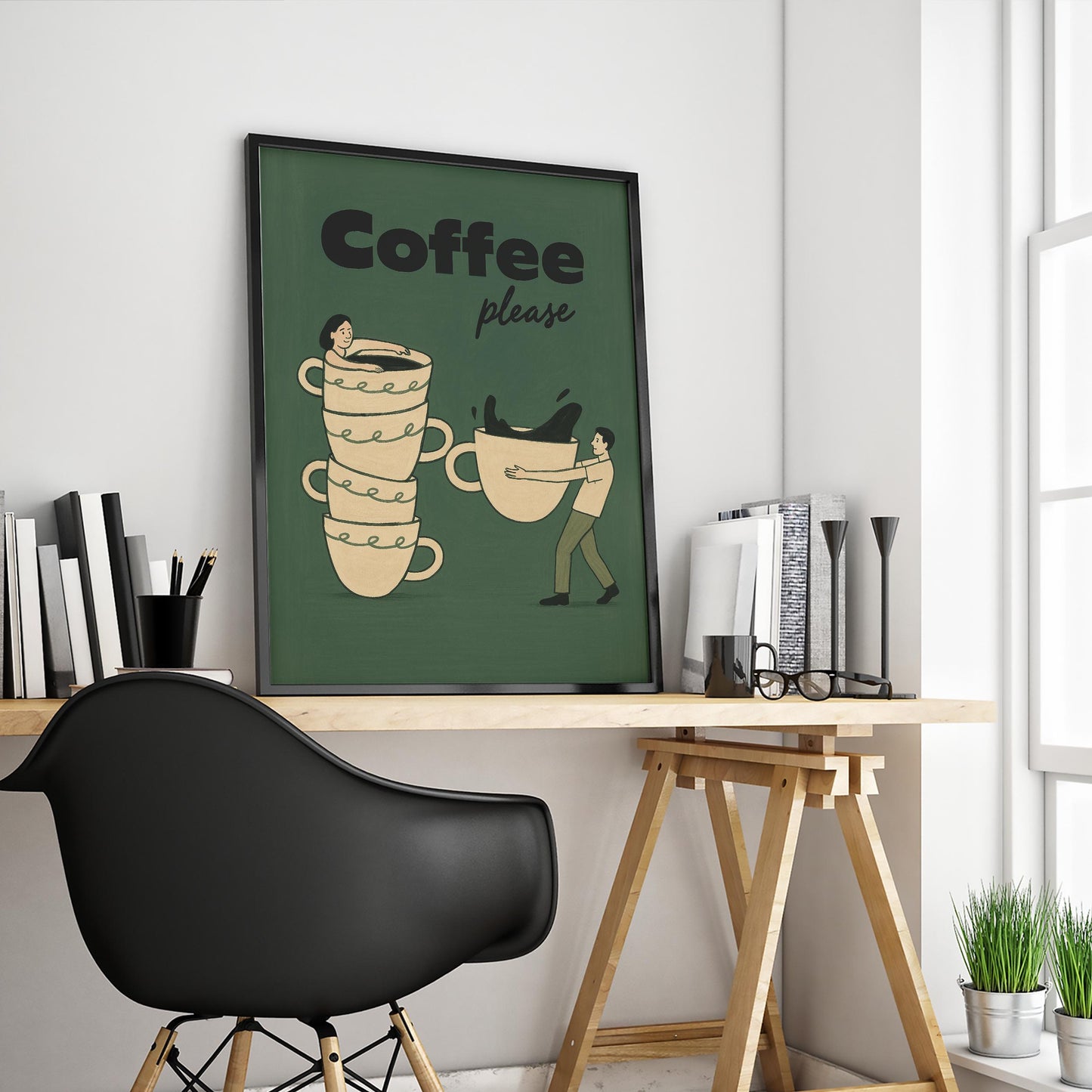 Coffee Please Poster – Minimalist Cafe Art | Playful Kitchen Print on Matte Fine Art Paper
