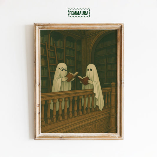 Ghost Library Poster – Dark Academia Art | Spooky Wall Print With Moody Gothic Tones