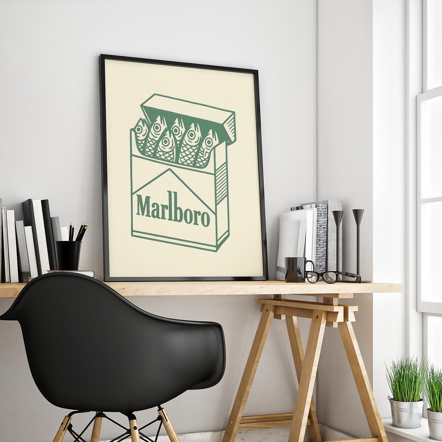 Surreal Marlboro Poster – Minimal Pop Art Print, Ironic Modern Wall Decor