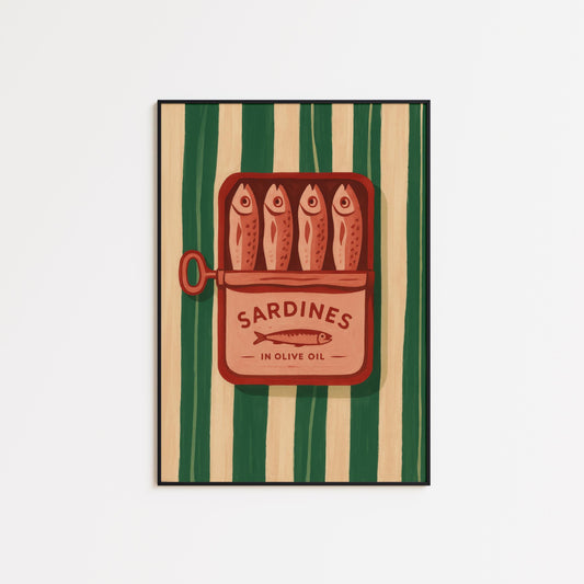 Retro Kitchen Wall Art – Vintage Food Print With Olive Oil Sardines Print