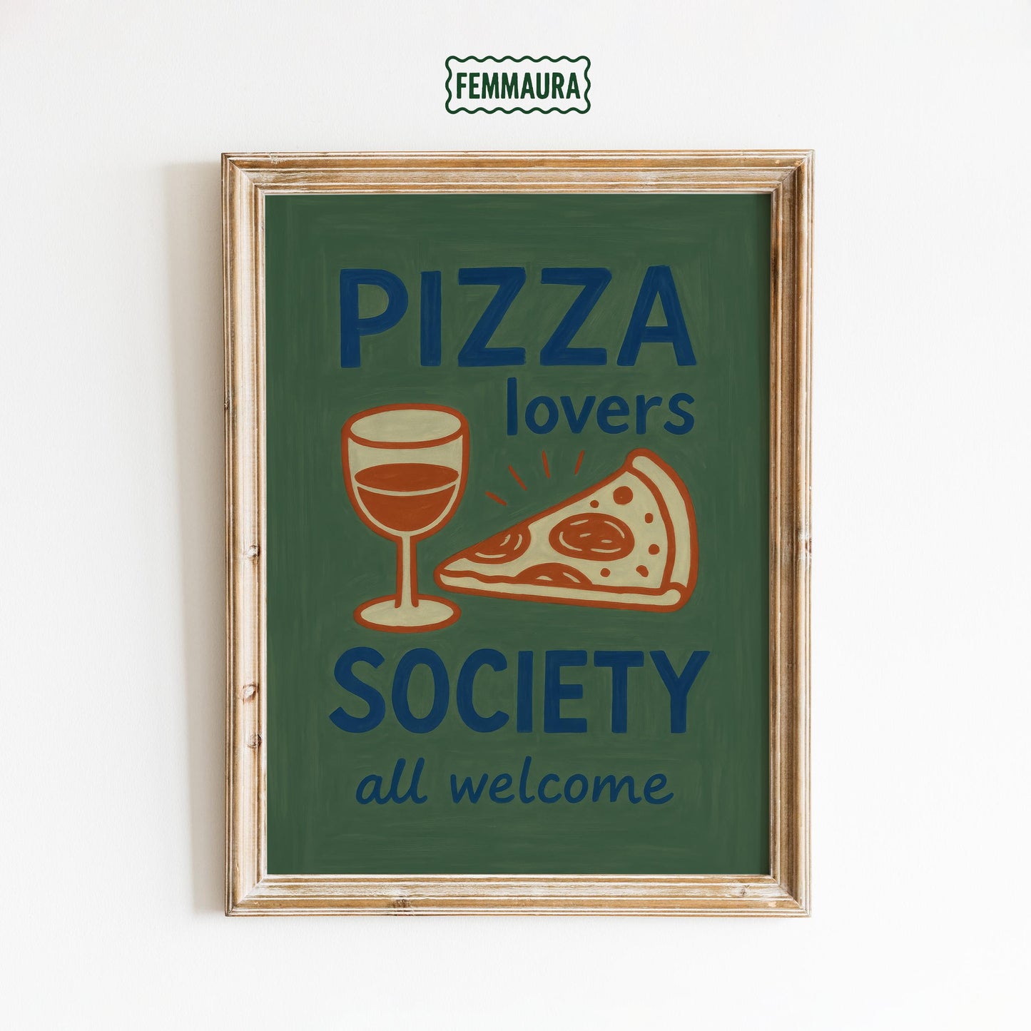 Pizza Lovers Poster – Retro Kitchen Art | Funny Pizza Wine Wall Art Print
