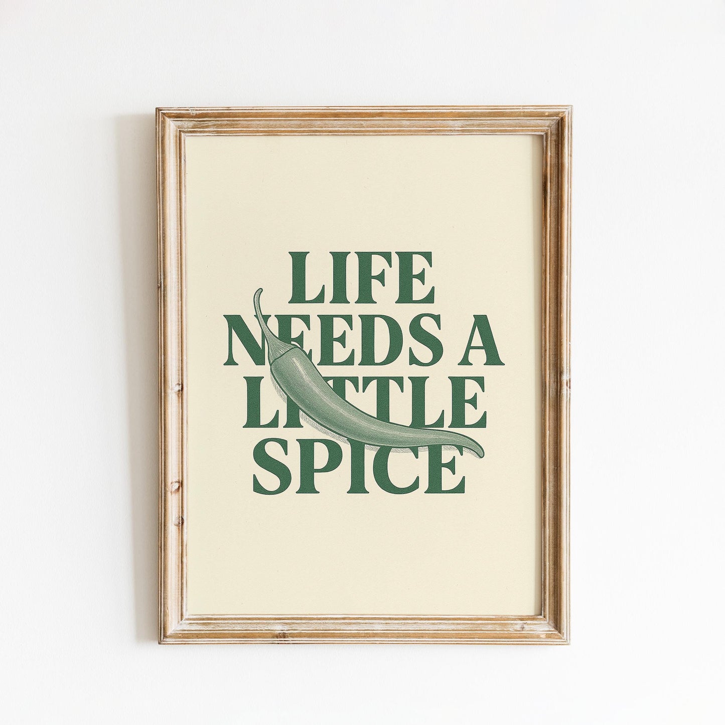 Kitchen Quote Wall Art – Minimalist Spice Decor With Green Chili Print