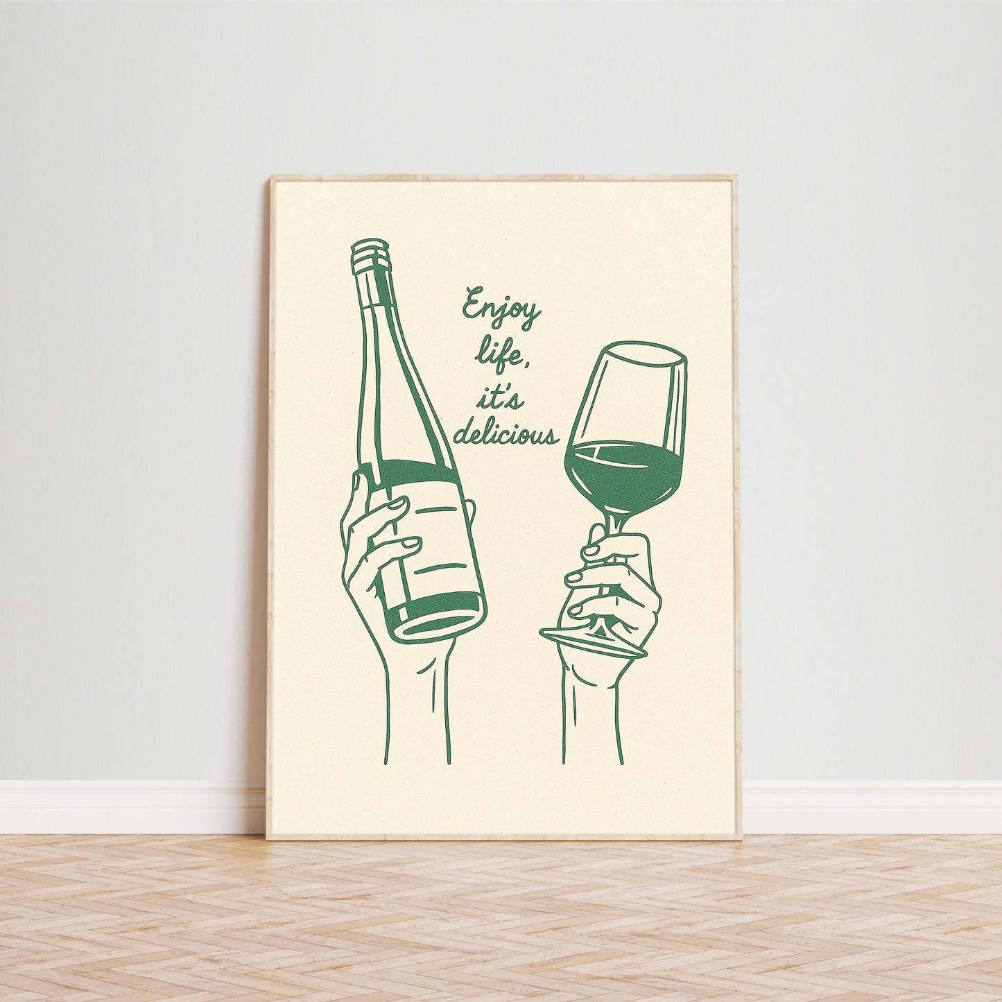 Enjoy Life It’s Delicious Poster – Minimal Wine Wall Art, Kitchen & Bar Print