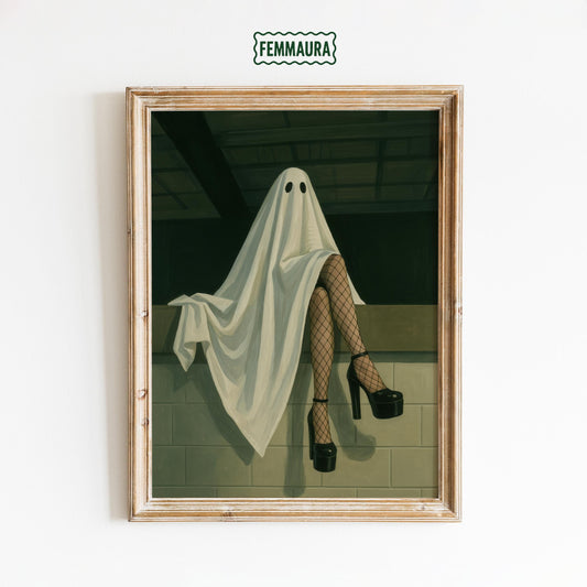 Gothic Wall Art – Surreal Ghost Print With Fishnet Stockings & Black Heels