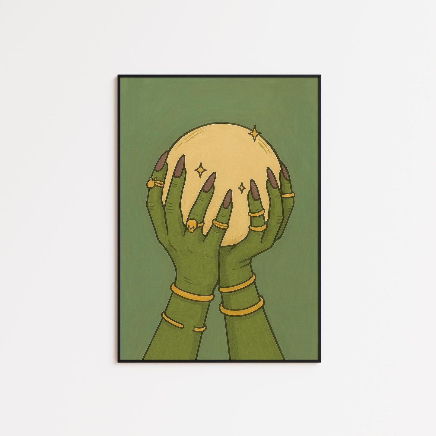 Witchy Wall Art – Mystic Hands with Crystal Ball | Occult Decor Print