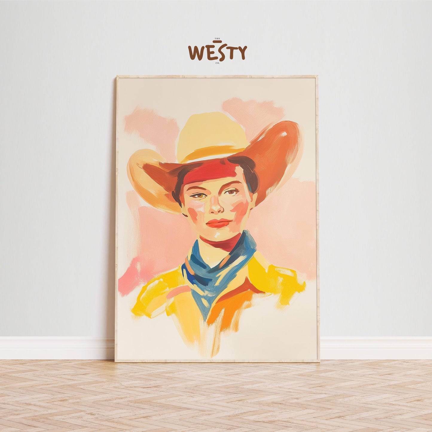 Colorful Cowgirl Portrait Print – Retro Western Wall Art