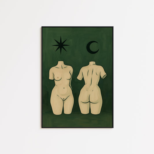 Feminine Wall Art – Symbolic Celestial Feminine Print | Green Wall Decor