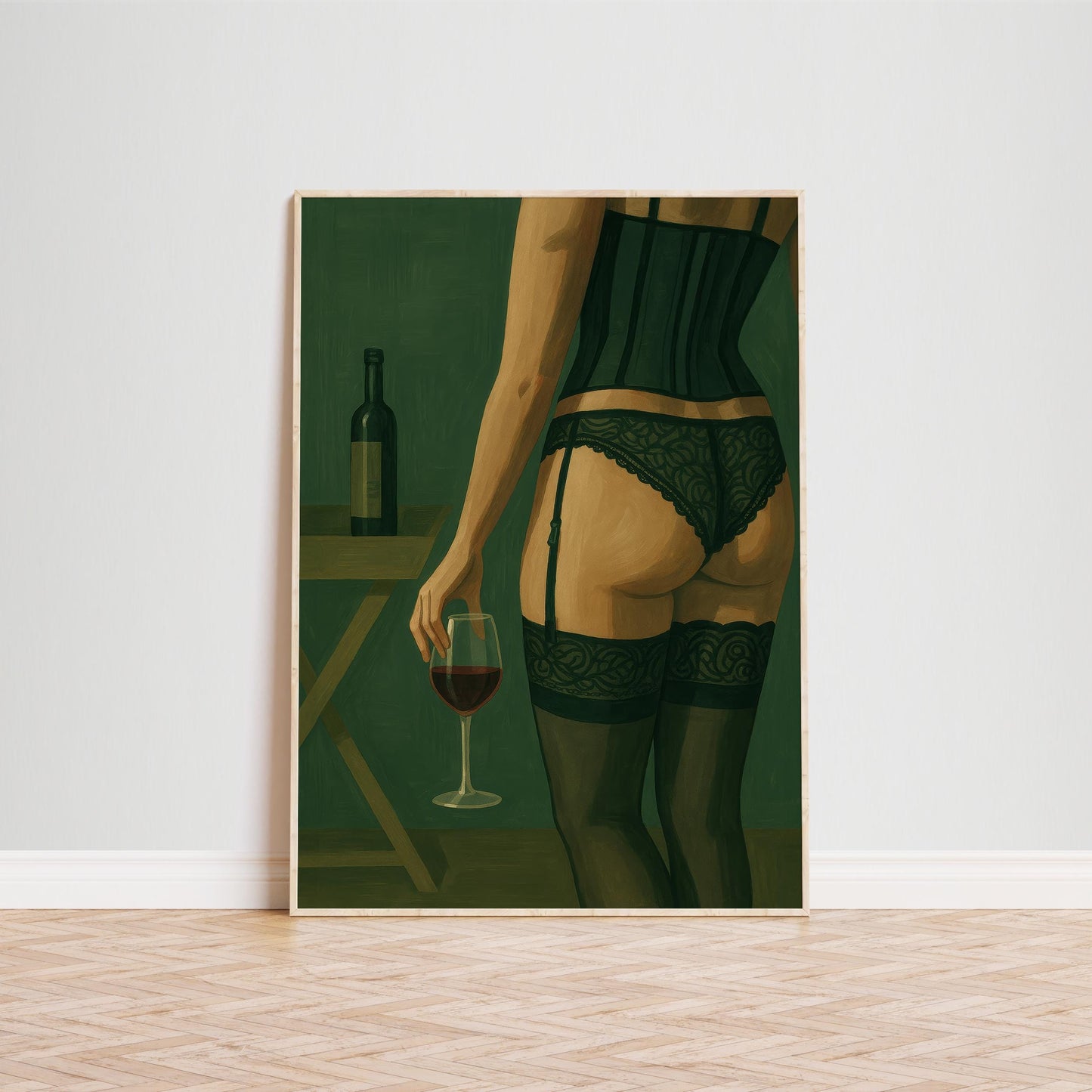 Boudoir Wine Poster – Lingerie Wall Art | Sensual Feminine Home Decor