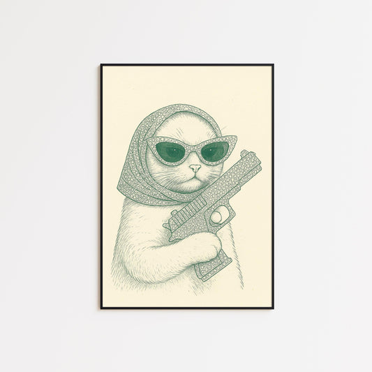 Gangster Cat Poster – Vintage Animal Art | Retro Wall Decor & Humor Print