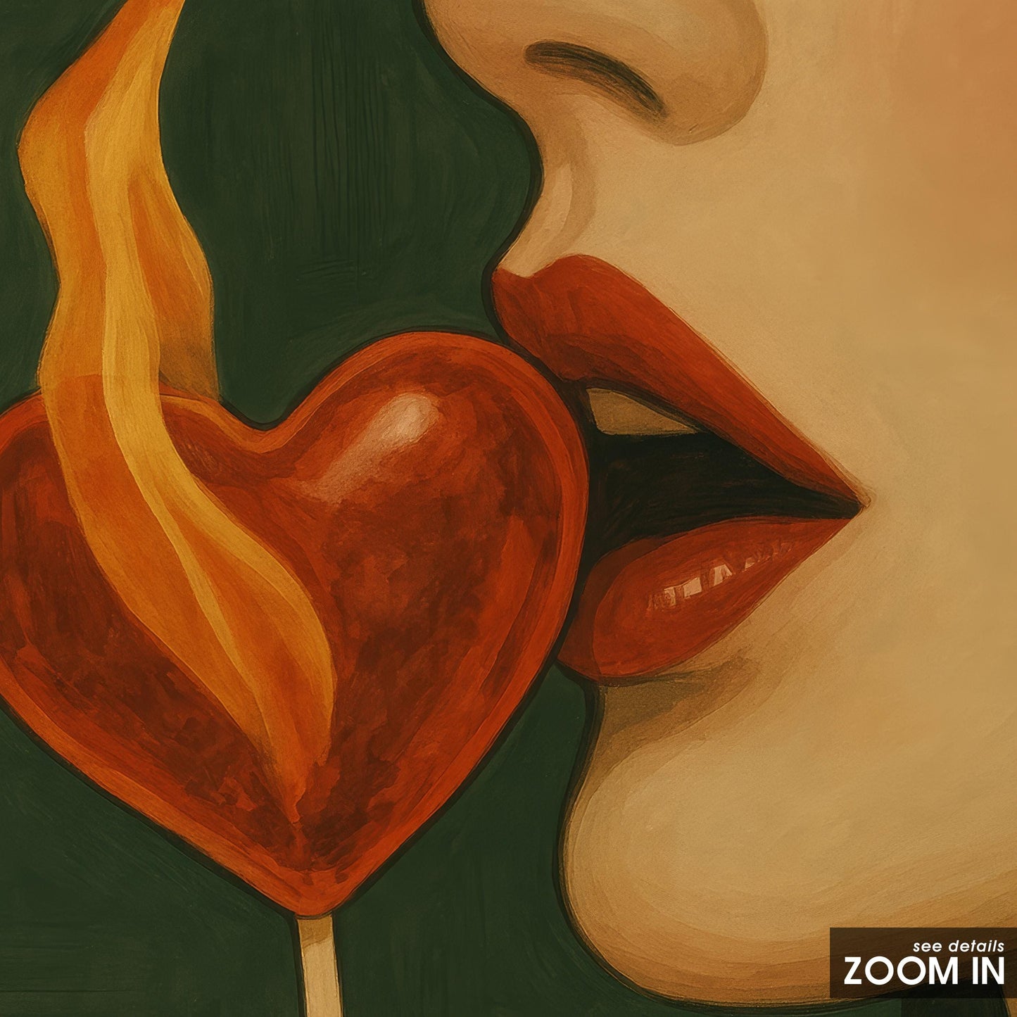 Sensual Lips Print – Heart Lollipop Art | Fiery Wall Art | Bold Feminine Decor