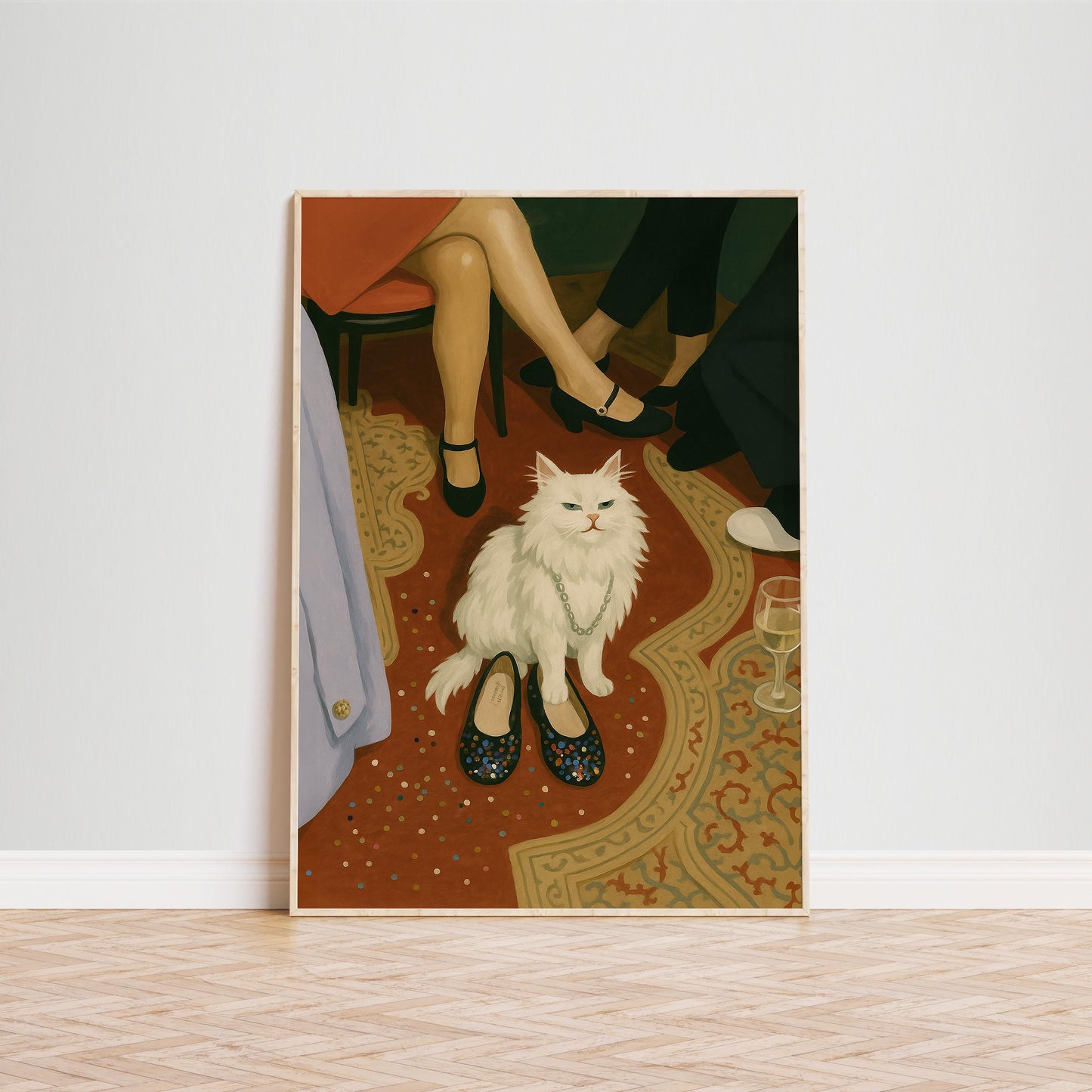 White Cat Poster – Elegant Vintage Cat Print | Chic Party Wall Art