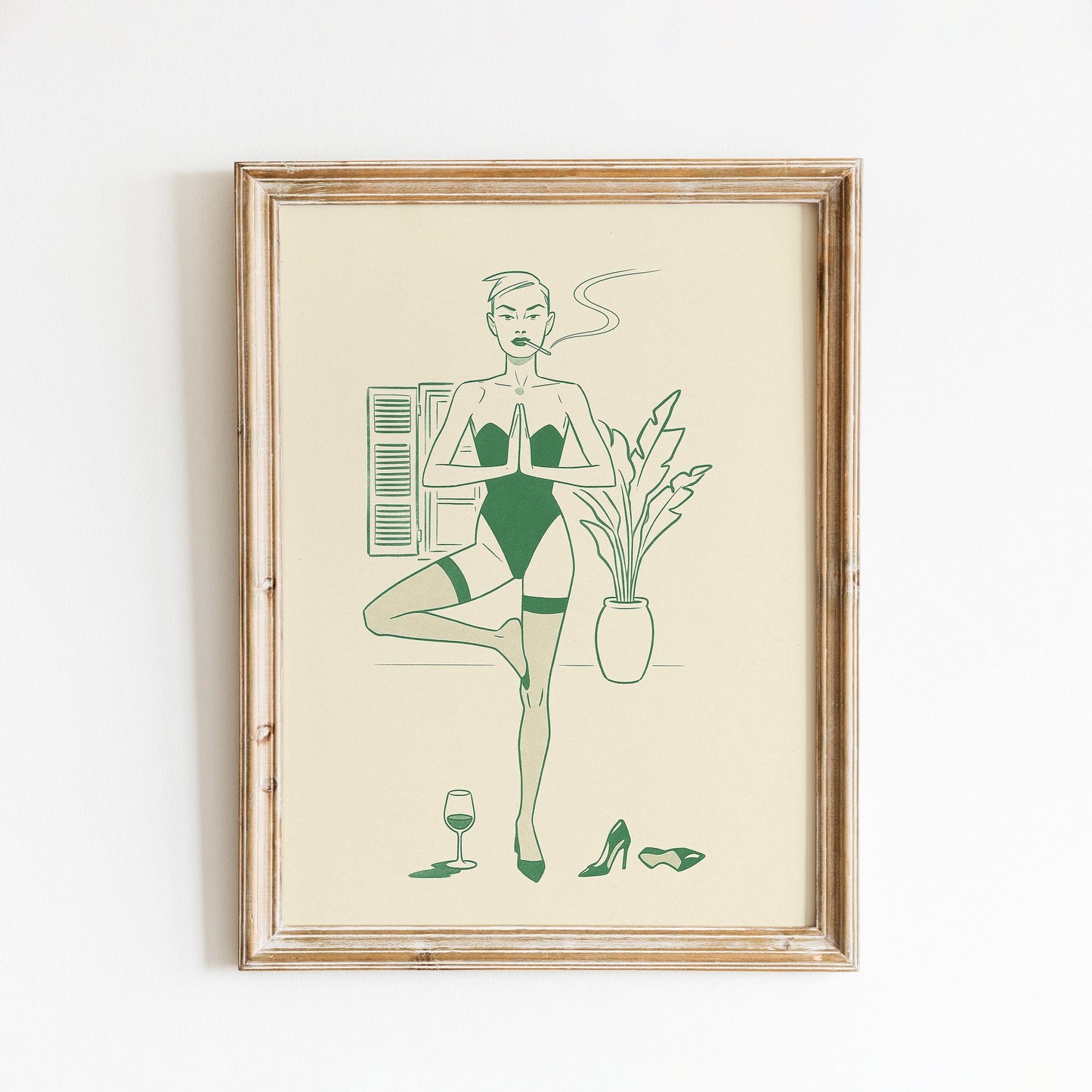 Yoga & Wine Poster – Feminine Line Art Print, Self-Care Humor Wall Decor