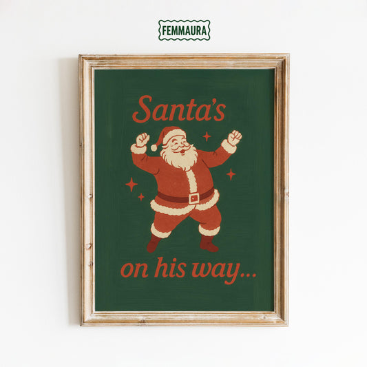 Retro Christmas Poster – Vintage Holiday Art | Santa Dancing Print Wall Decor