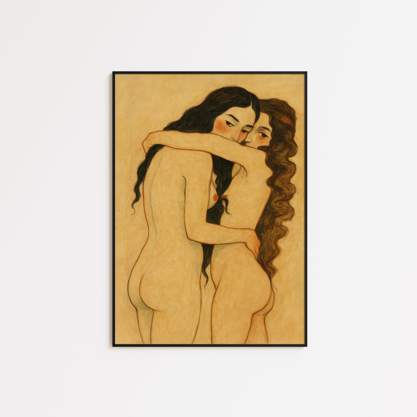 Queer Feminine Nude Art – Sapphic Love Print | Tender Lesbian Intimacy Poster
