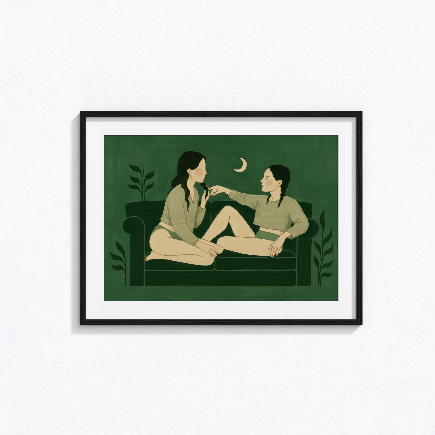 Emotional Green Wall Art – Queer Love Print | Cozy Night Artwork for Feminine Room Decor