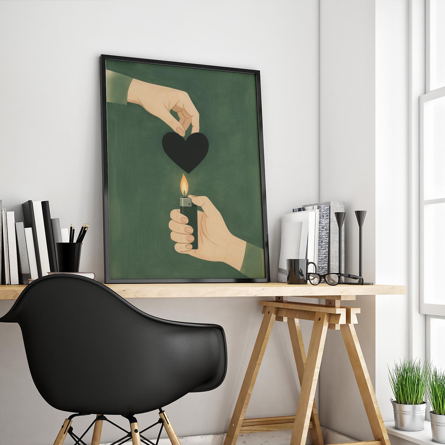 Burning Heart Poster – Moody Retro Wall Art With Symbolic Flame Design