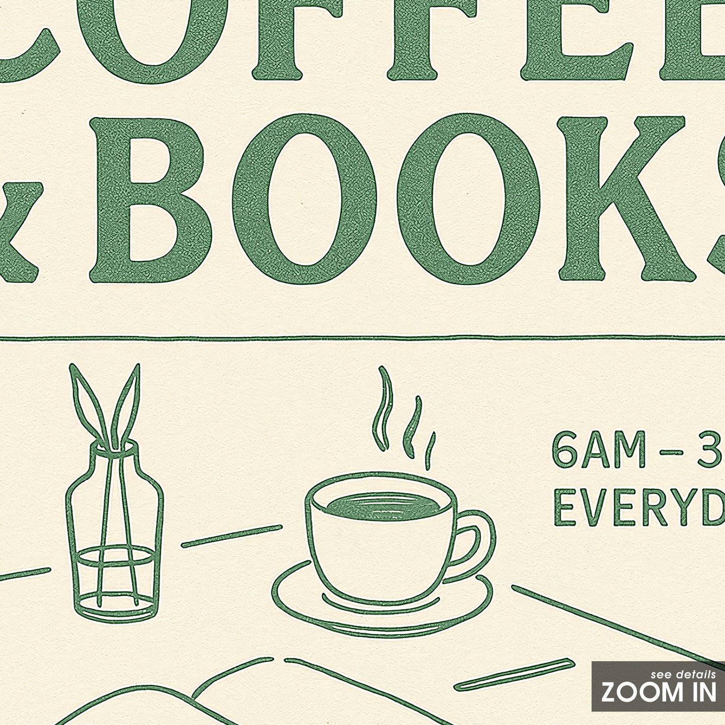 Minimalist Café Wall Art – Coffee Poster with Vintage Book Lover Print