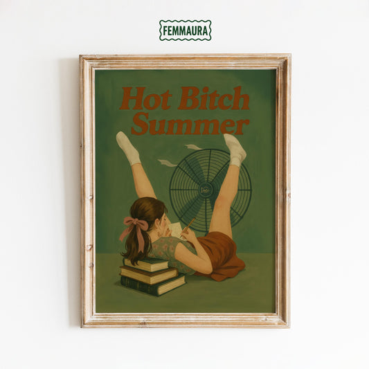 Vintage Reading Poster – Feminist Wall Art | Retro Girl Poster, Summer Reading Print