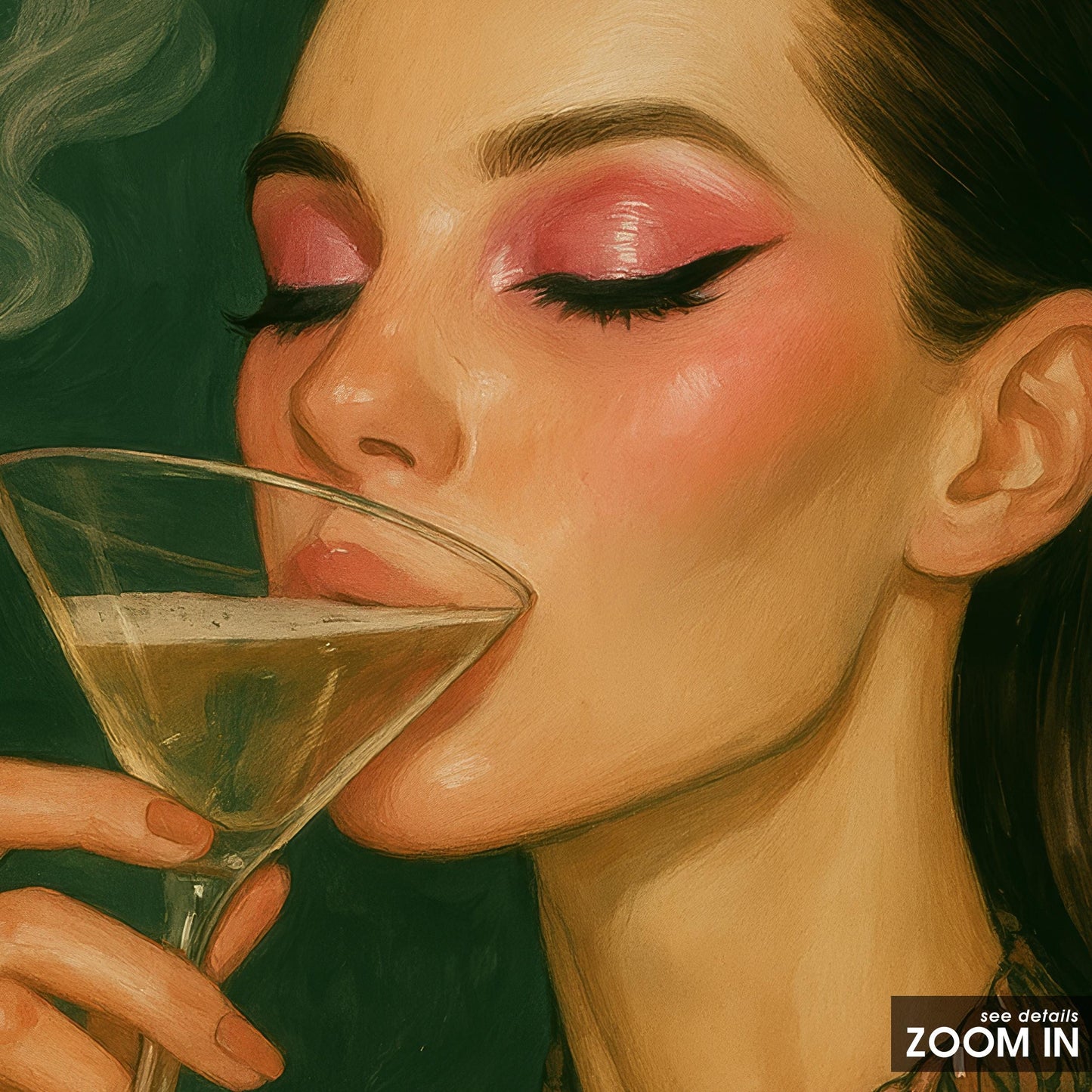 Feminine Nightlife Art – Martini Moment Illustration | Glam Smoke Art Print