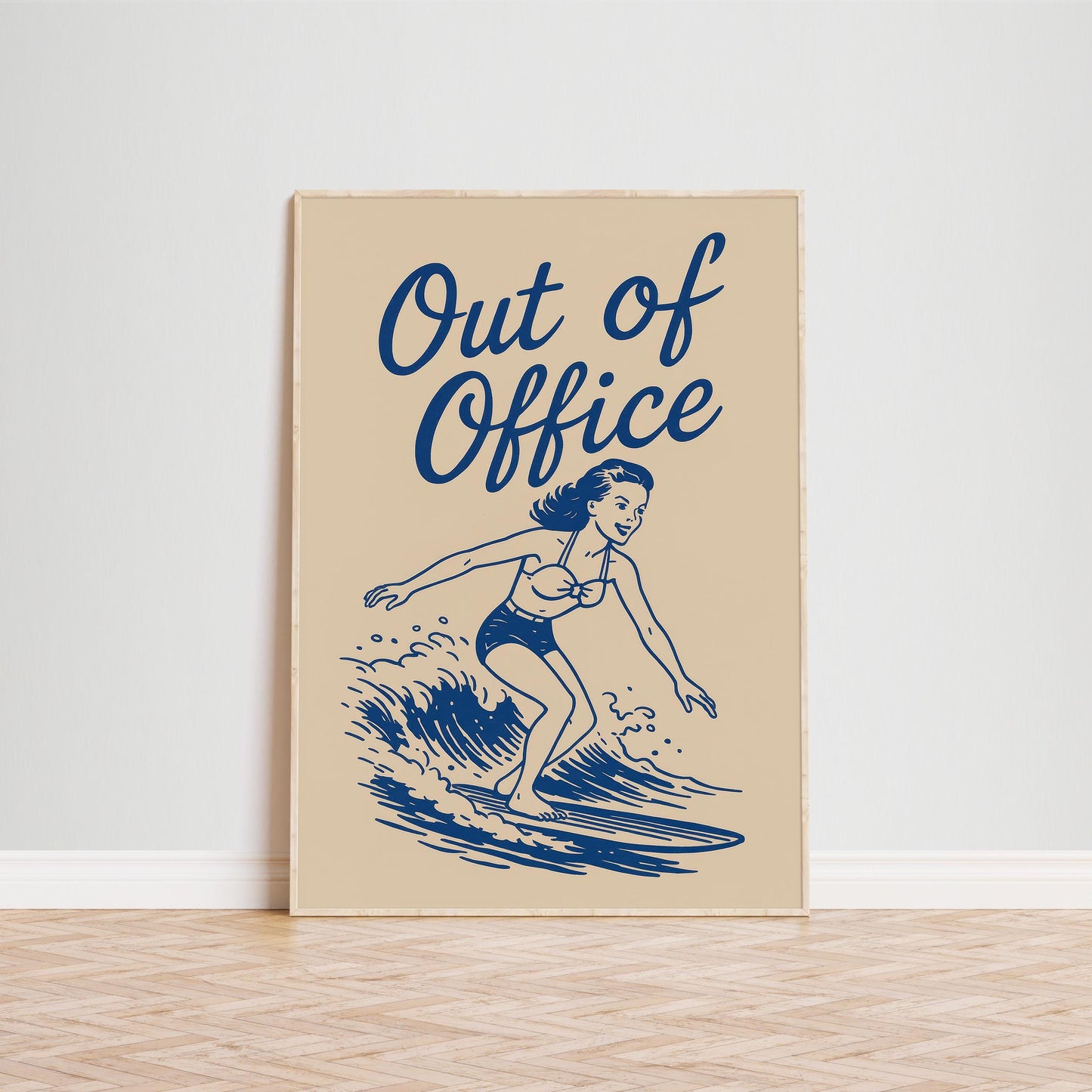 Out of Office Poster – Retro Surfer Girl Summer Wall Art