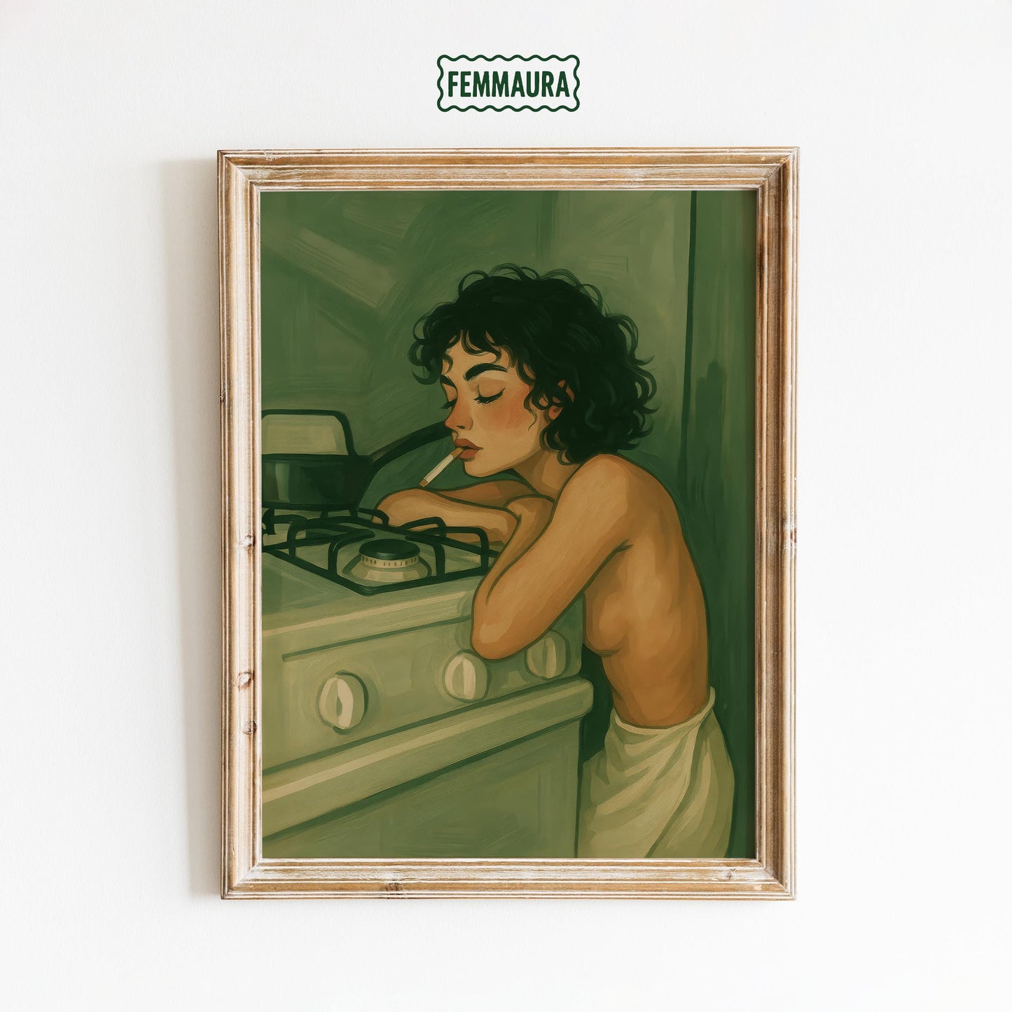 Sad Girl Poster – Moody Kitchen Art With Curly Hair Print & Feminine Soft Decor