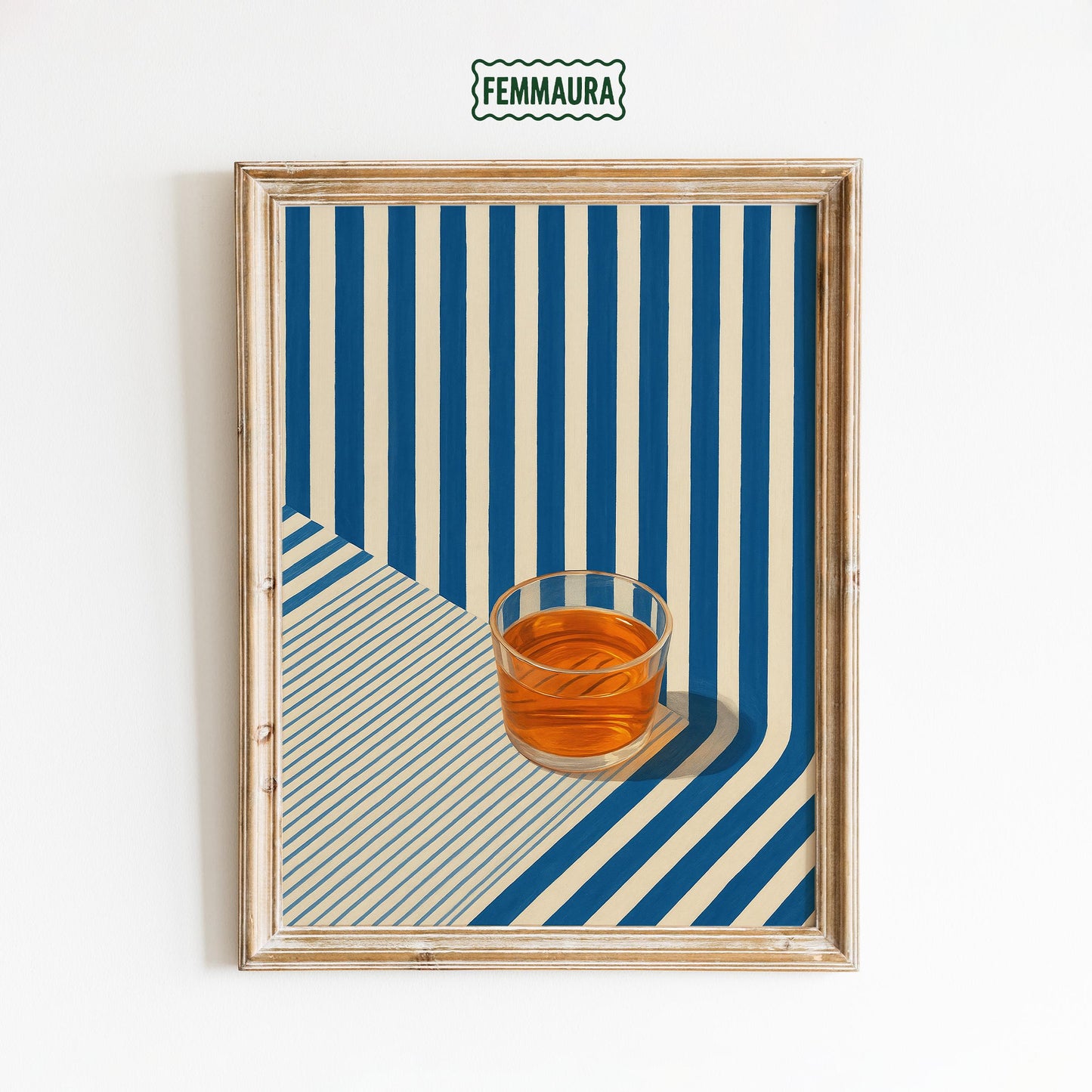 Retro Whiskey Poster – Striped Vintage Bar Art With Geometric Blue Stripe Design