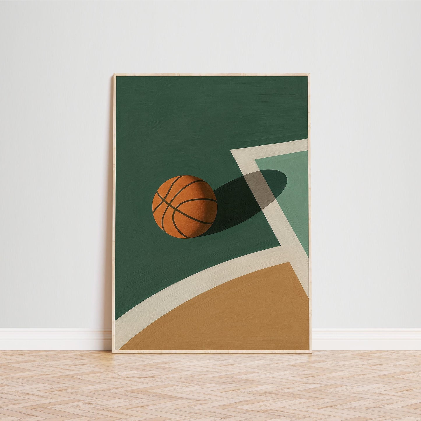 Basketball Court Poster – Minimalist Sports Art | Gouache Illustration Print