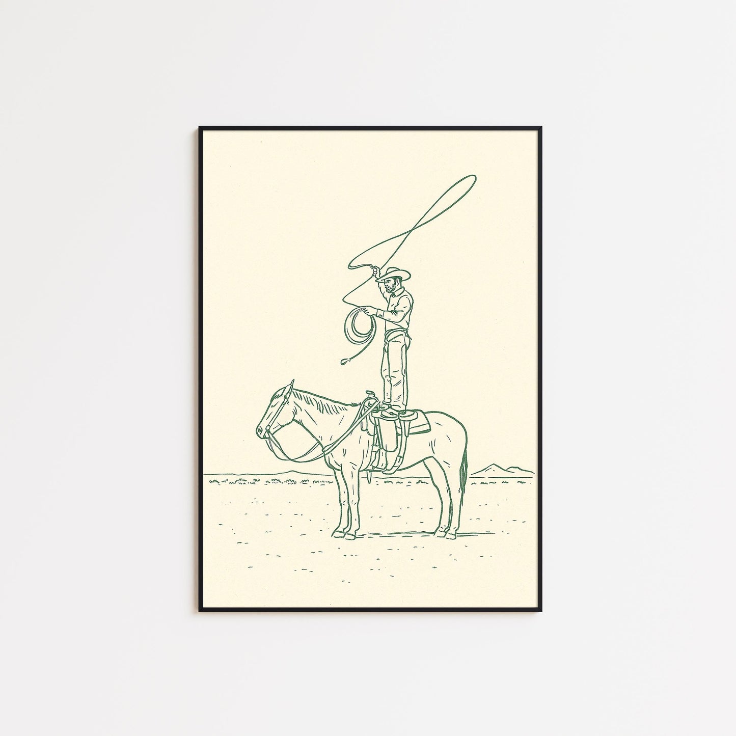 Cowboy Line Art Print – Western Wall Art, Minimalist Desert Poster