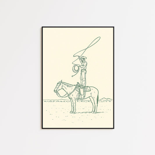 Cowboy Line Art Print – Western Wall Art, Minimalist Desert Poster