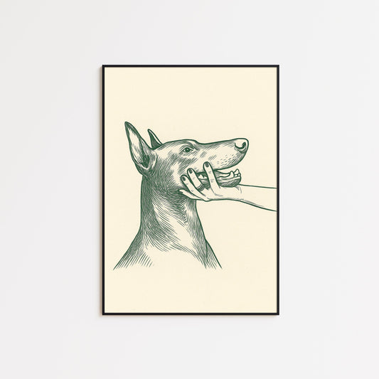 Minimal Dog Line Art – Vintage Green Pet Poster, Calm Wall Decor