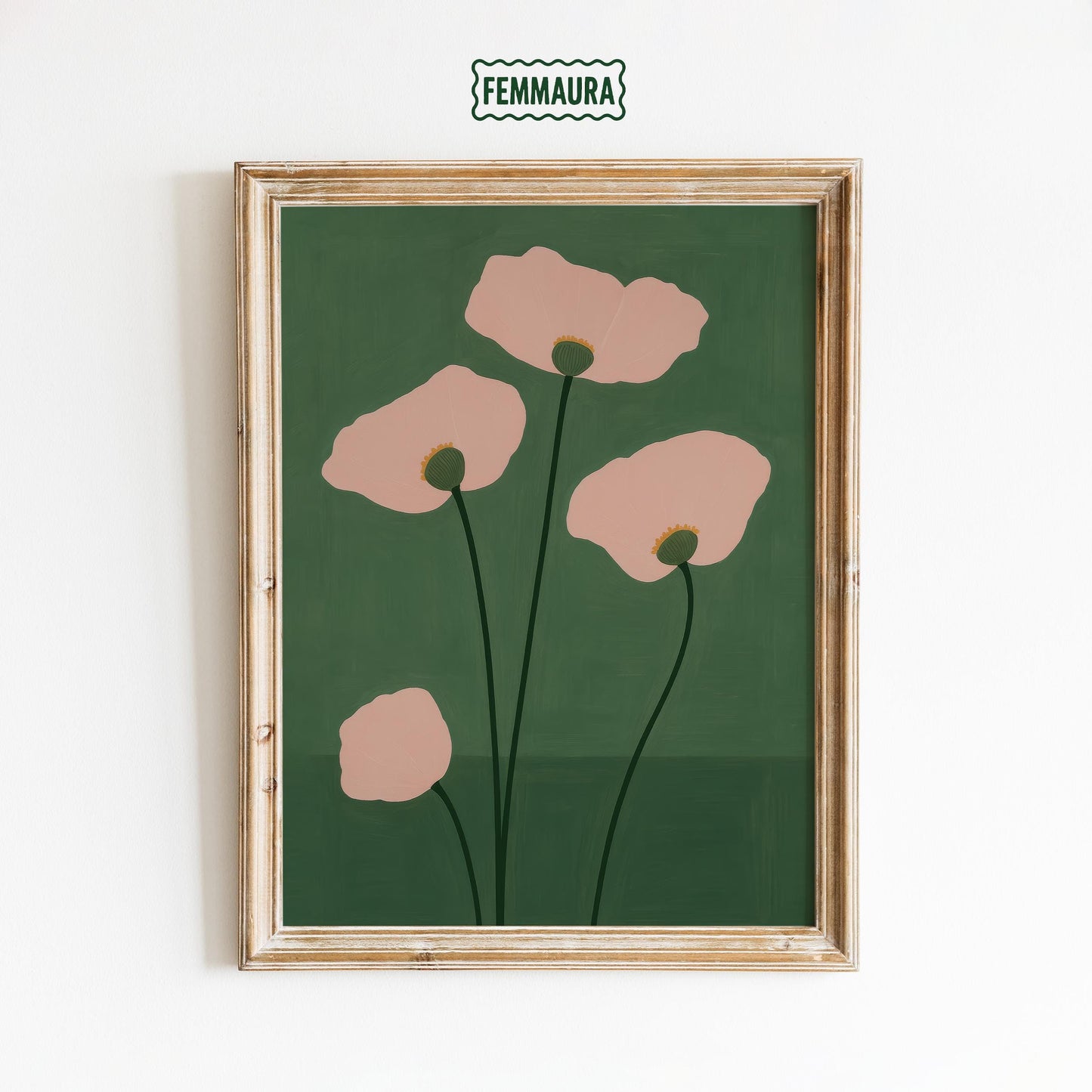 Abstract Poppy Art – Minimal Floral Print With Soft Pink Green Botanical Decor
