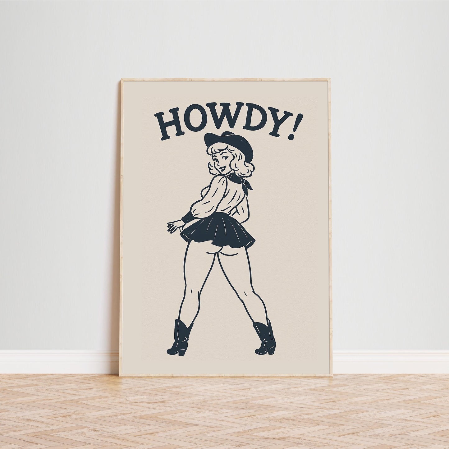 Howdy Cowgirl Print – Retro Western Pin-Up Poster for Bold Wall Decor