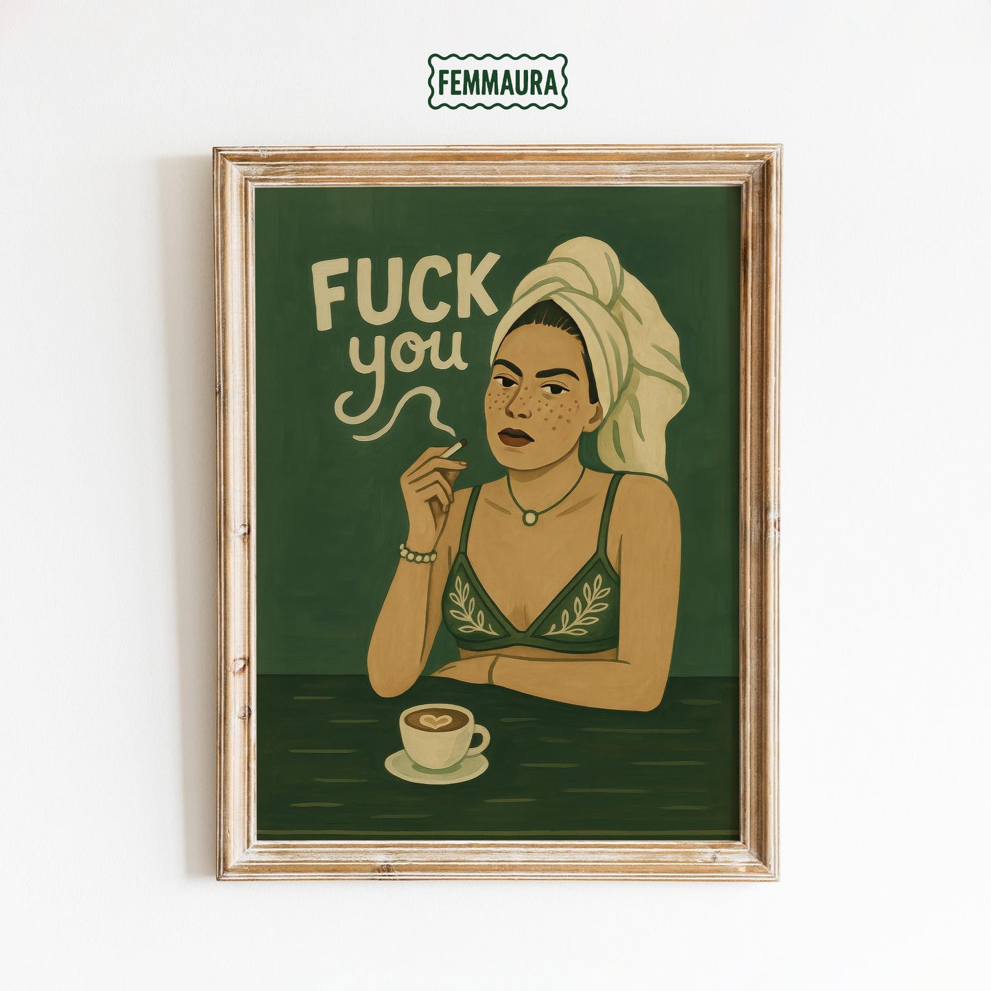 Bold Feminine Poster – Retro Wall Art With Coffee Smoking Attitude & Dark Feminine Energy