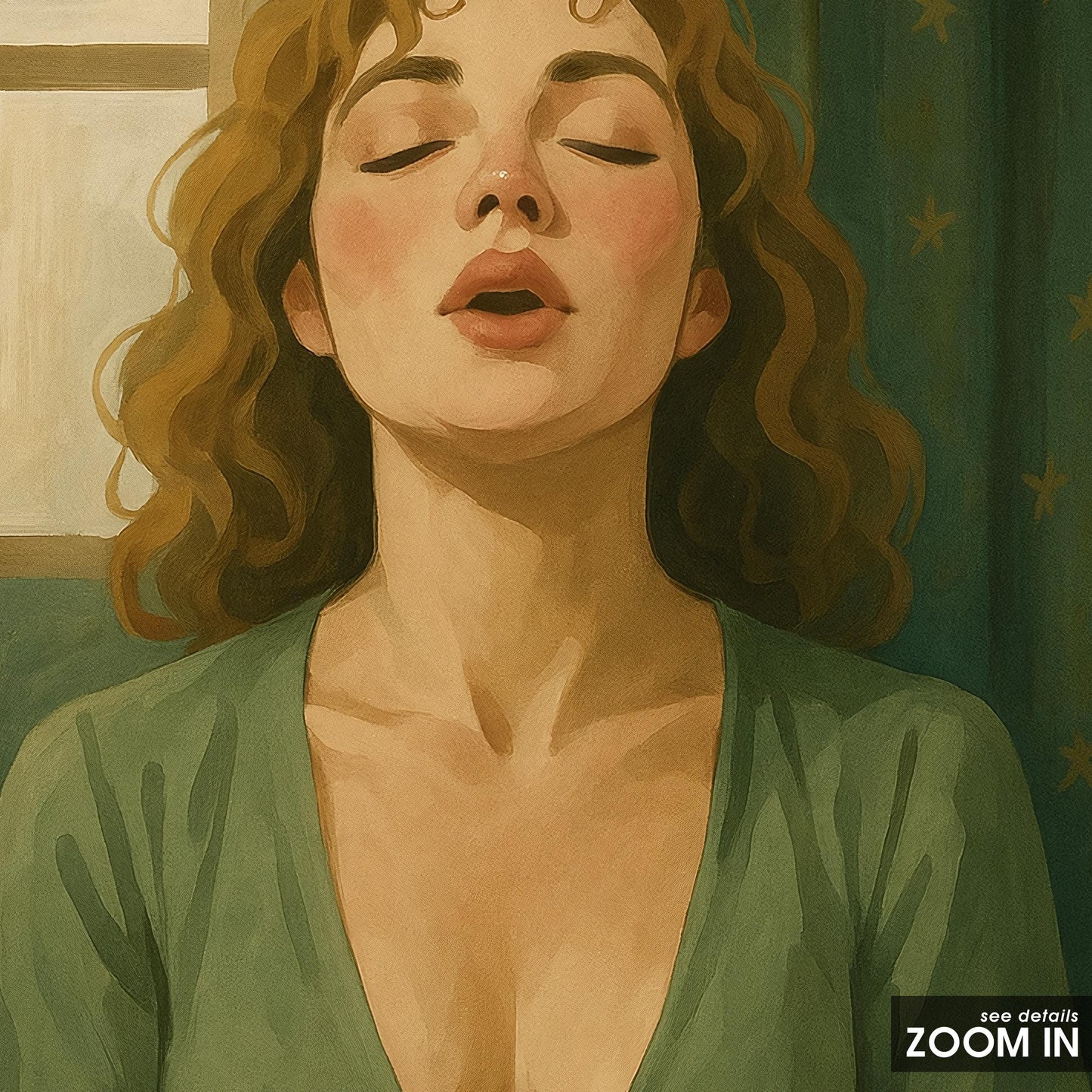 Feminine Art Print – Olive Green Artwork | Sensual Calm Poster for Bedroom Decor