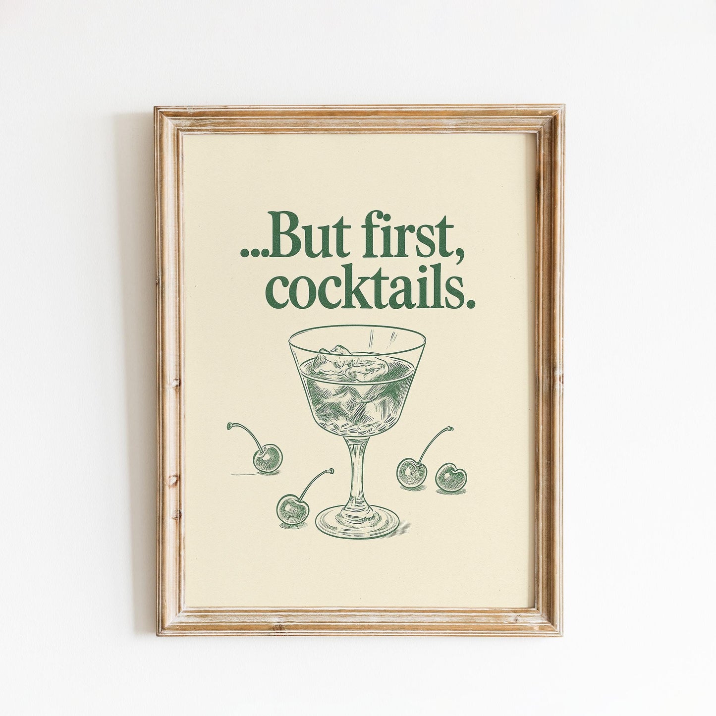 But First, Cocktails Poster – Vintage Bar Quote Print, Minimal Kitchen Wall Art