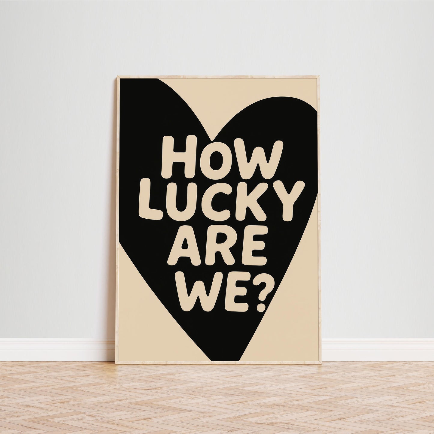 Minimalist Love Wall Art – Romantic Black Heart Design on Cream Poster