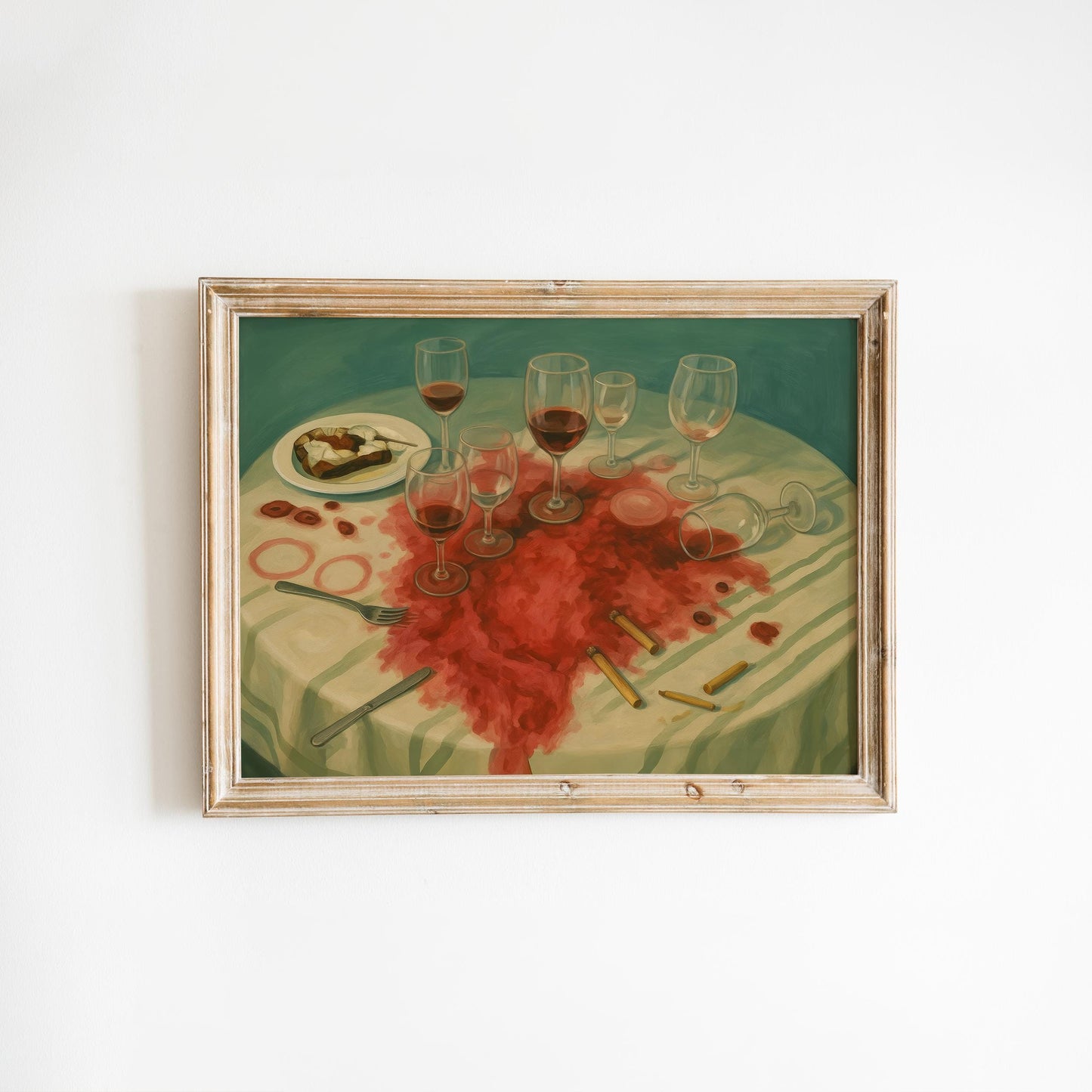 Dark Academia Wall Art – Surreal Still Life With Chaotic Wine Glass Scene