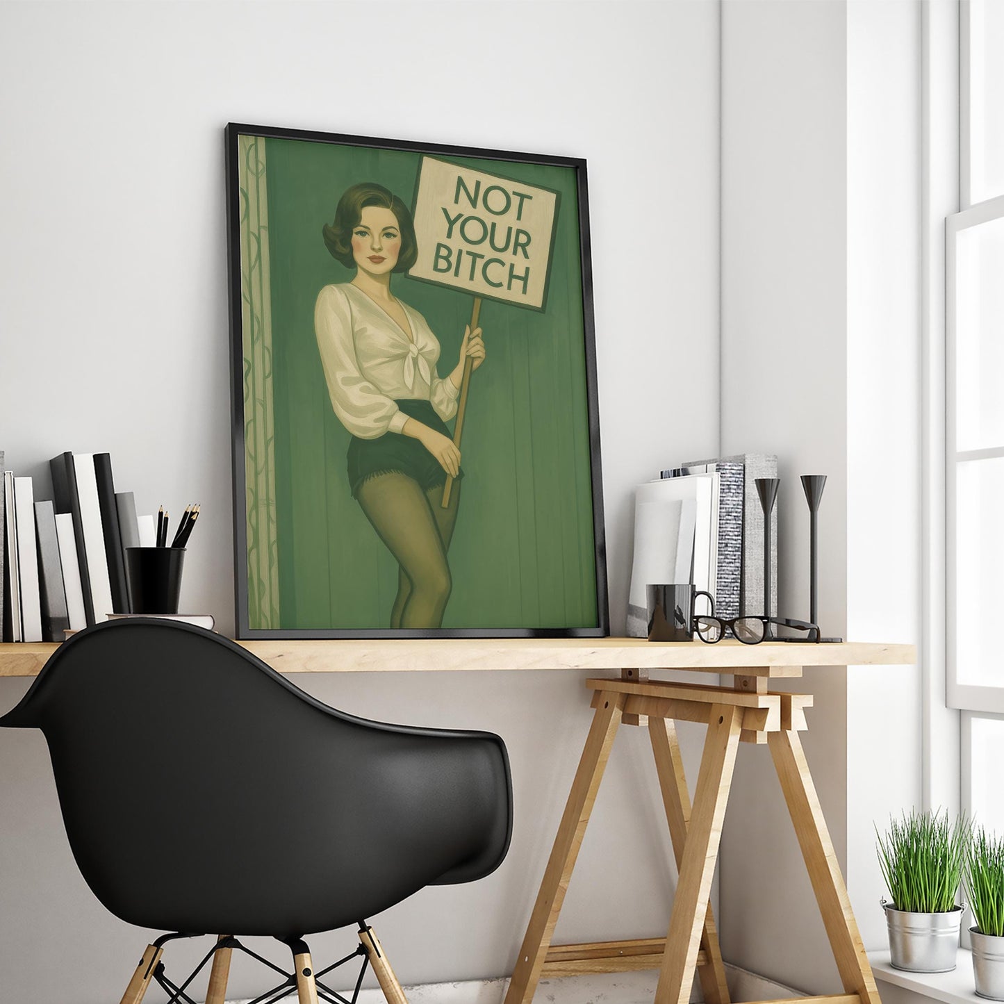Feminist Protest Poster – Retro Wall Art With Bold Empowerment Print & Green Feminist Style