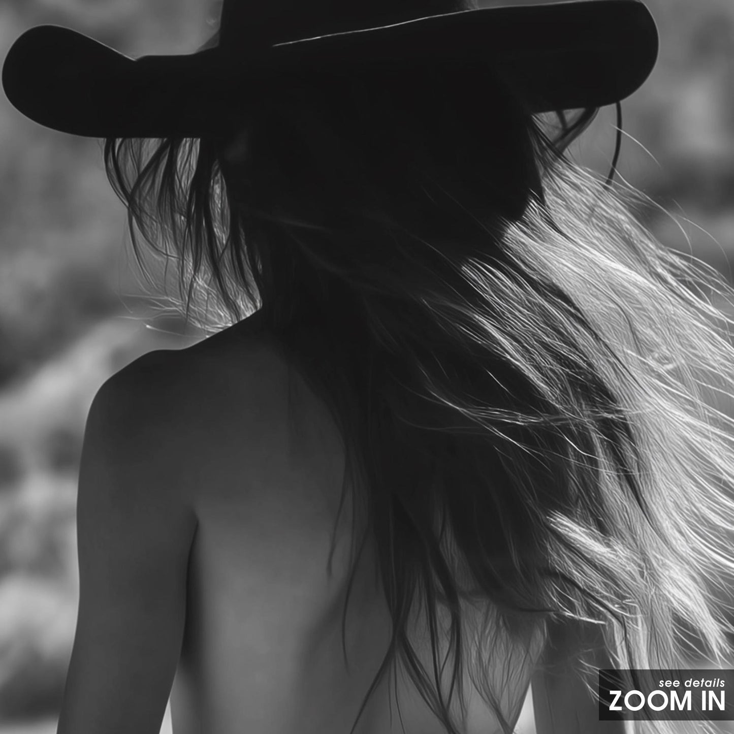 Topless Cowgirl on Horse – Black and White Western Wall Art