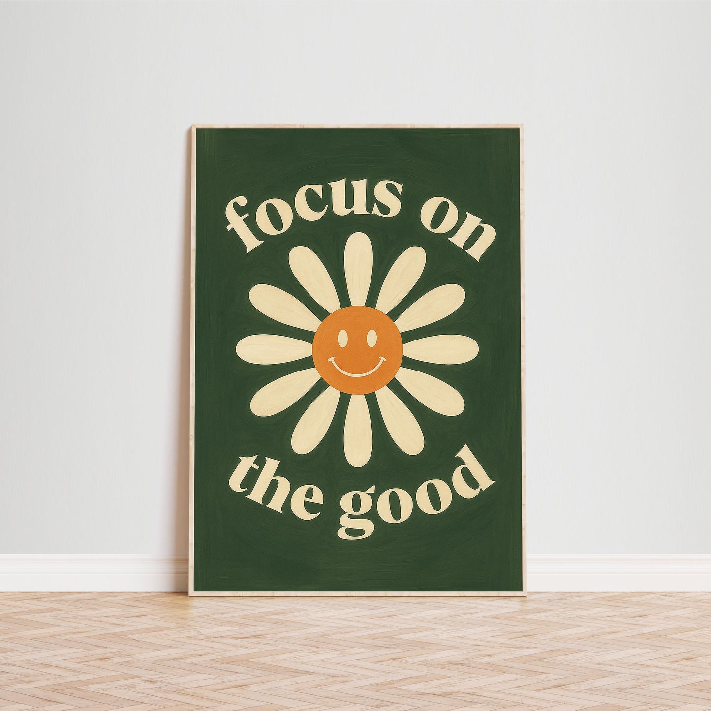 Retro Flower Poster – Motivational Wall Art With Smiley Daisy & Vintage Typography