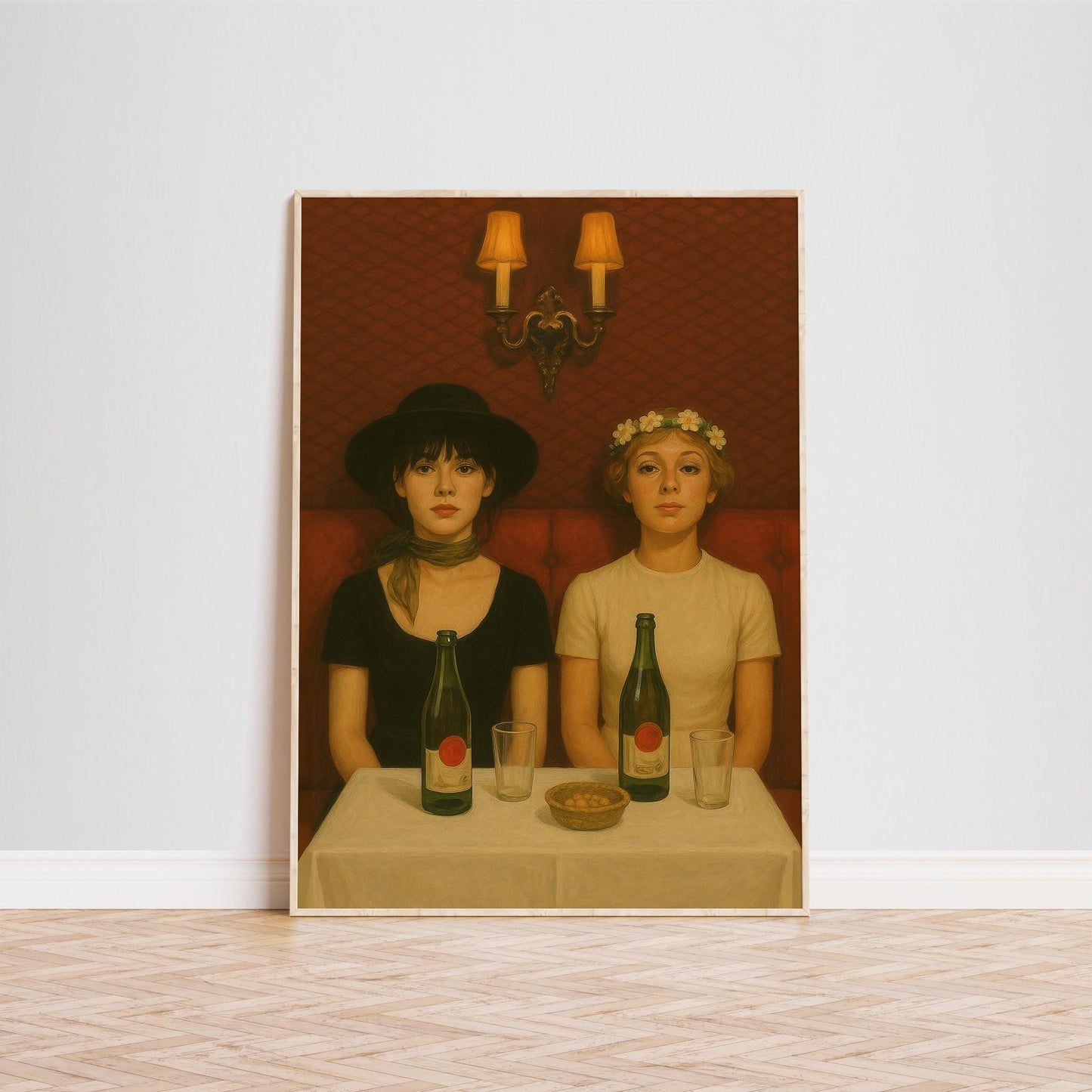 Vintage Café Poster – Retro Girls Artwork | Cinematic Wall Print for Dining Room