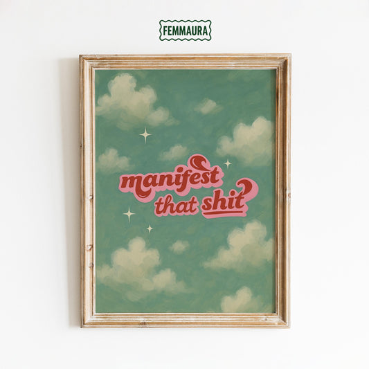 Retro Cloud Poster – Bold Text Print With Playful Typography & Pastel Sky Decor