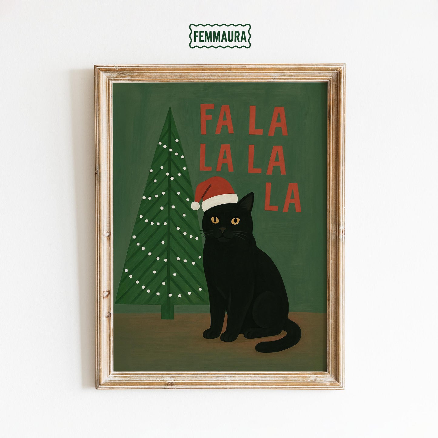 Retro Christmas Cat Poster – Black Cat Wall Art With Playful Holiday Typography