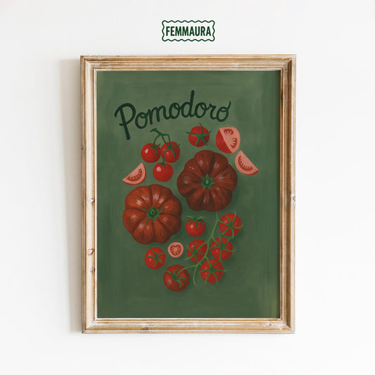 Pomodoro Poster – Italian Kitchen Art | Rustic Mediterranean Tomato Wall Decor Print