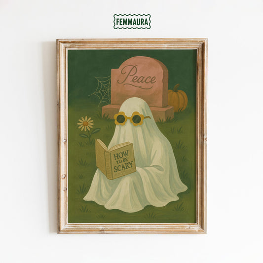 Whimsical Halloween Art – Ghost Wall Art Print | Playful Graveyard Decor