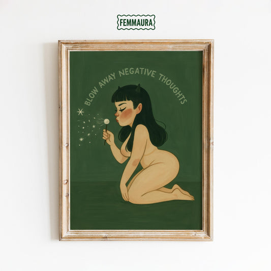 Feminist Nude Art Print – Body Positive Poster With Vintage Green Sensual Wall Art